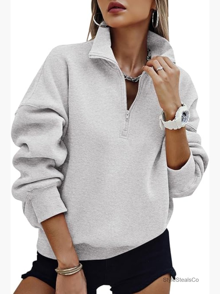 Half Zip Oversized Sweatshirt Fleece Pullover Stylish Trendy Tops
